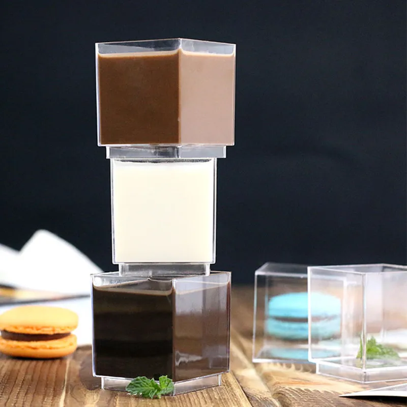 Одноразовая жесткая пластиковая чашка для пирожного с муссом квадратная пудинга