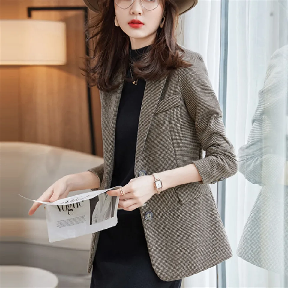 Женский свободный блейзер в Корейском стиле деловые клетчатые блейзеры верхняя