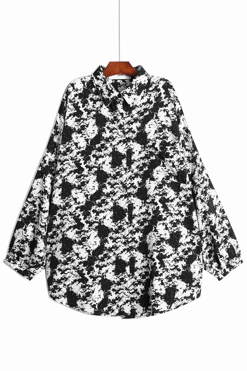 

IEQJ 2021 new spring and summer fashion women clothes turn-down collar full sleeves printed single breasted shirt WR20001