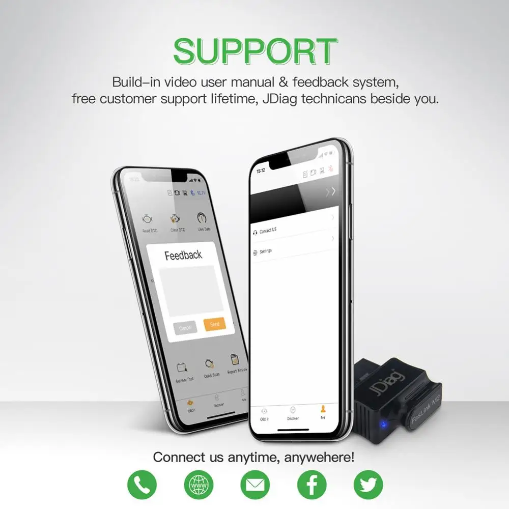 Считыватель кодов OBDII автомобильный диагностический сканер OBD2 Bluetooth совместимый