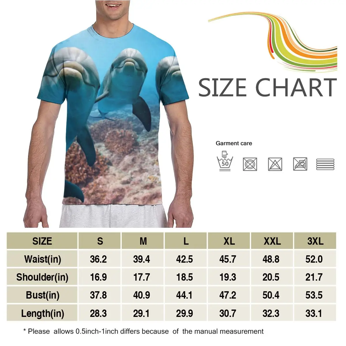 

2020 Men T Shirt T-Shirt Summer Tops Tees Crew Neck tshirt Men Short Sleeve Shirt Ocean Dolphin Portrait Looking At You