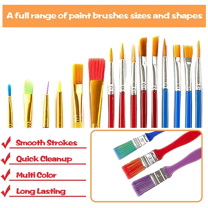 

39 Pcs Paint Brushes Sets for Kids Drawing Supplies with Cups Palette Tray, Multi Sizes Kid's Painting Pens Brush