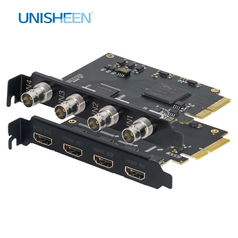 Фото UNISHEEN 4-канальный 1080p OBS Vmix Wirecast Потоковая передача 4-канальный 60 кадров в секунду Quad HDMI SDI Broadcast PCI Express HD Карта видеозахвата №1