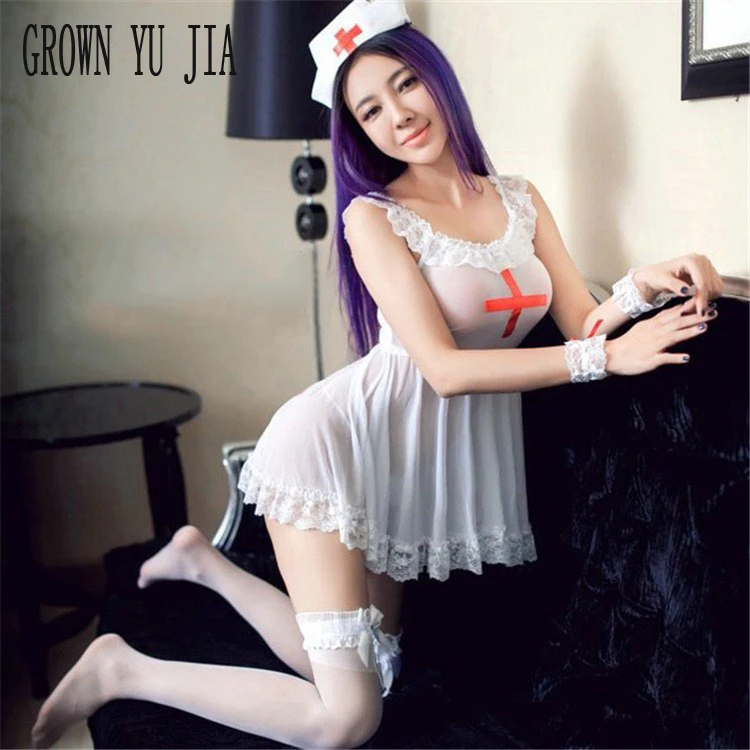 Соблазнительный костюм медсестры Униформа газовые платья чулки комплект