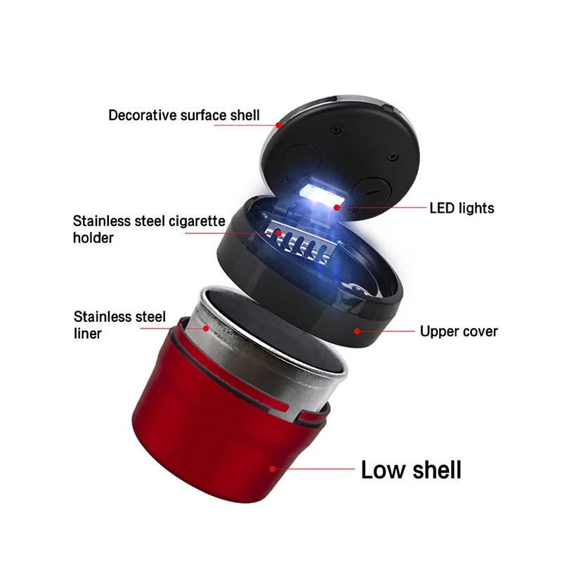 Car accessories ashtray Button open style LED Stainless steel plastic For AUDI A3 A4 A5 A6 A7 A8 Q3 Q5 Q7 Q8 | Автомобили и