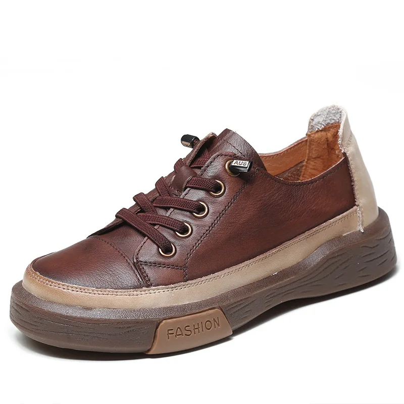 

2021 spring casual ladies fashion elastic band pure leather soft sole retro single shoes women's sports shoes fashion sneakers