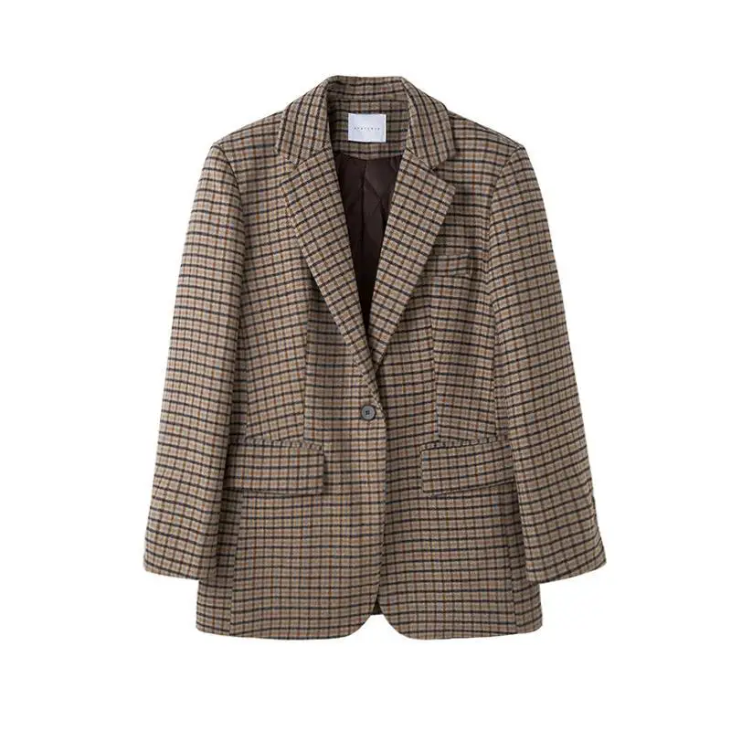 

Женский шерстяной Блейзер в клетку, в стиле ретро