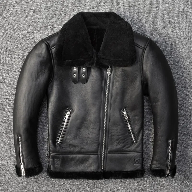 2022 Women Genuine Leather Coat Motor Biker Jacket 100% Shearing Sheepskin Wool Cashmere Liner Female Winter Cloth XXXL 2XL 3XL