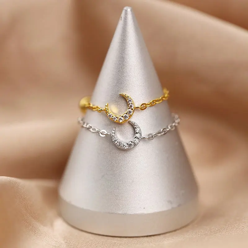 

YC3306R S925 Silver Fashion Personality Moon Chain Adjustable Ring Girlfriend Gifts Party Woman Jewelry Ring 2021