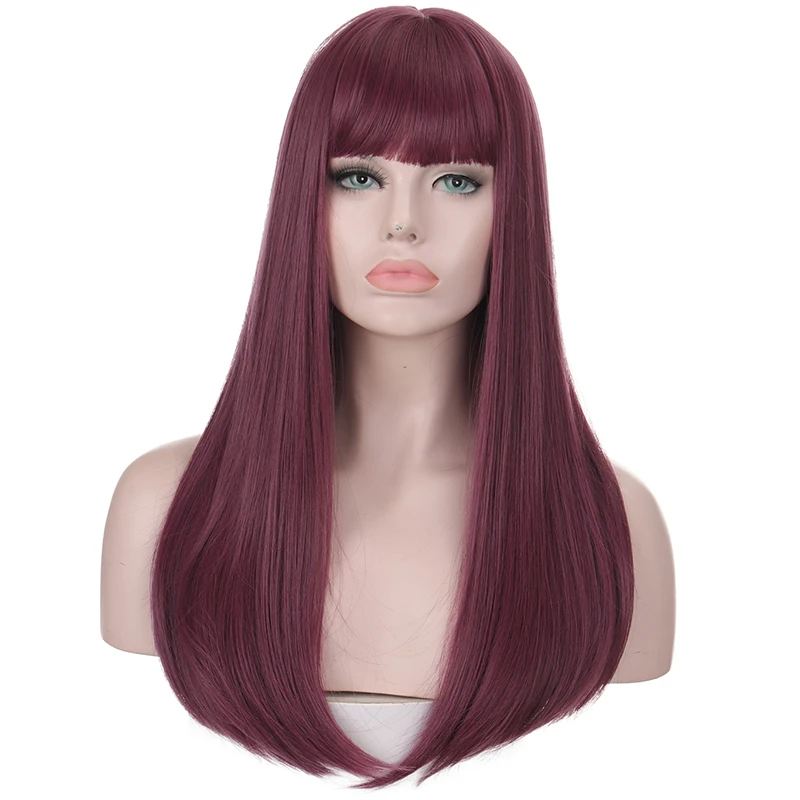 

TALANG Wine Red Wig Body Long Straight Synthetic Hair Wigs Women Long Synthetic Wigs With Band Remy Party Wig