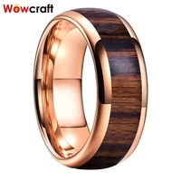 8mm mens rose gold bands tungsten carbide ring nature dark red wood inlay comfort fit new design wedding rings