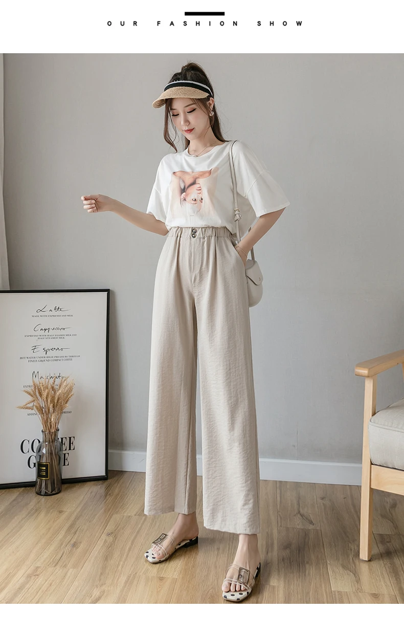 

wide leg pants Women's high waist cotton