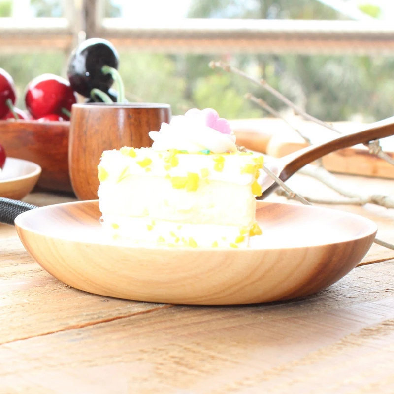 2 шт. круглая деревянная тарелка цельная Акация фруктовая посуда чайный поднос