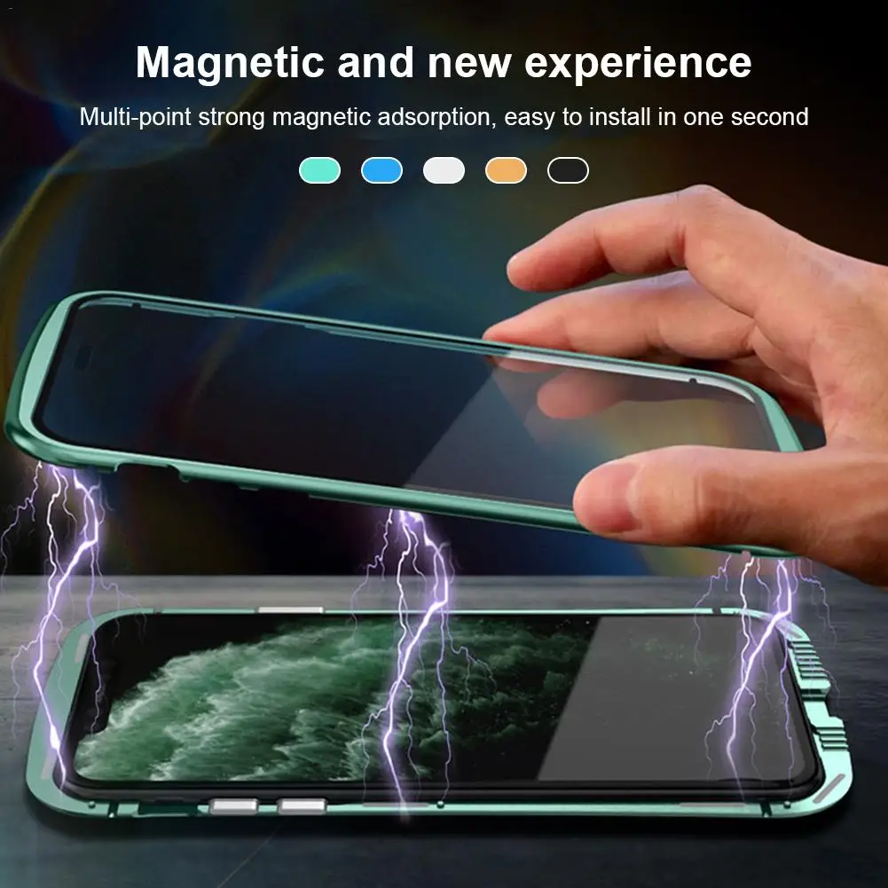 Магнитный адсорбционный Чехол для мобильного телефона IPhone 11 Pro Max металлическая рамка двойное закаленное стекло покрытие магнитное притяжение