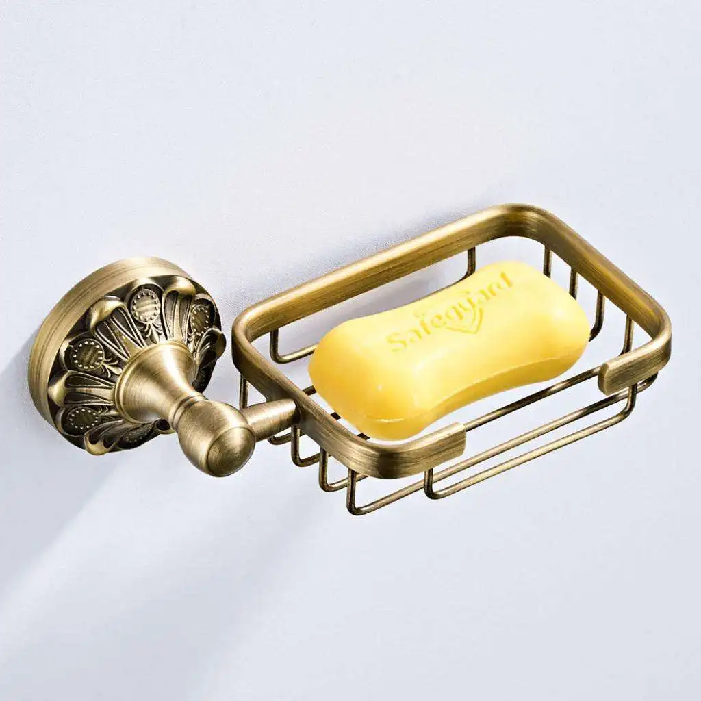 

Brass Bathroom Set Wall Mount Paper Holder Soap - Paper Storage Basket, as described