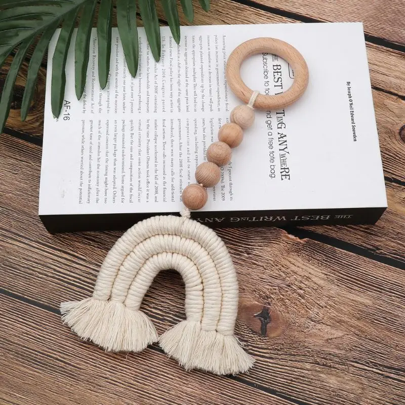 

Baby Teether Crochet Wood Rring Rattle Food Grade Wooden Teether Baby Products DIY Crafts Teething Toys