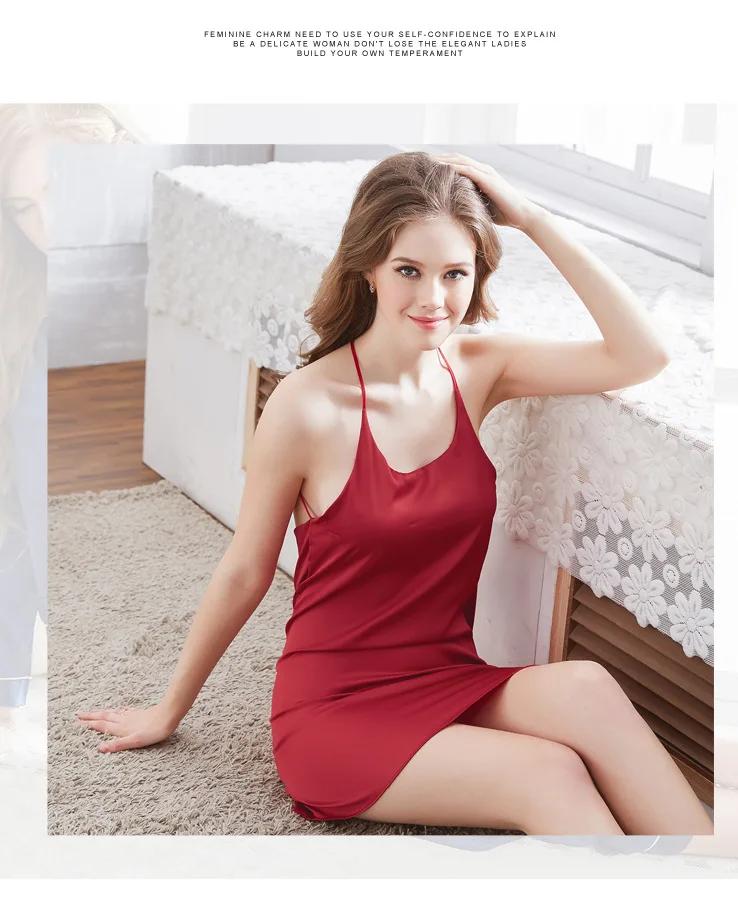 

Backless Satin Nightgowns Sling Lingerie Femme Sexy Nightdress Sleepwear Comfortable Nightwear Intimate