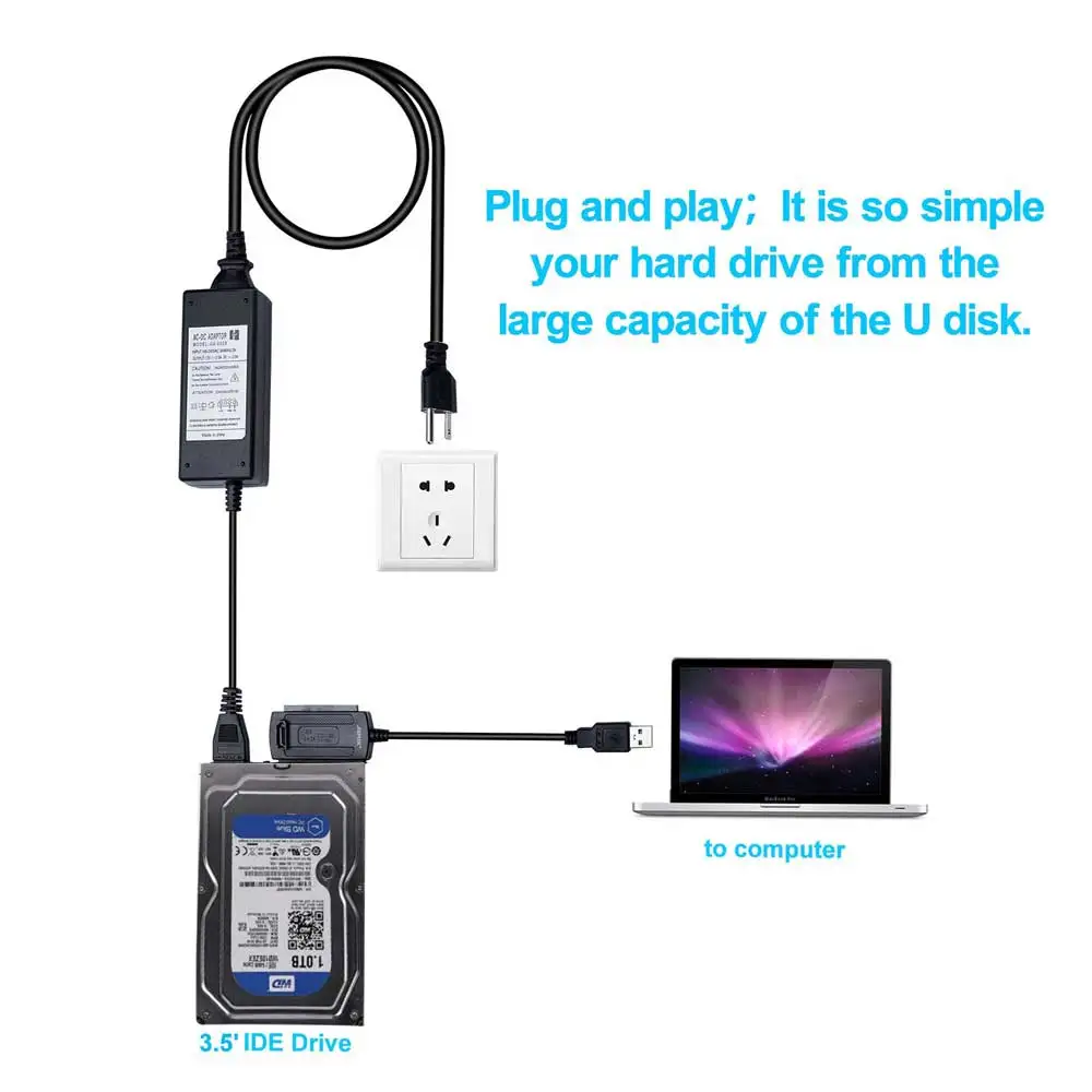 SATA PATA IDE Drive to USB 2.0 Adapter Converter Cable for Hard Disk HDD 2.5" 3.5" with External AC Power | Компьютеры и офис