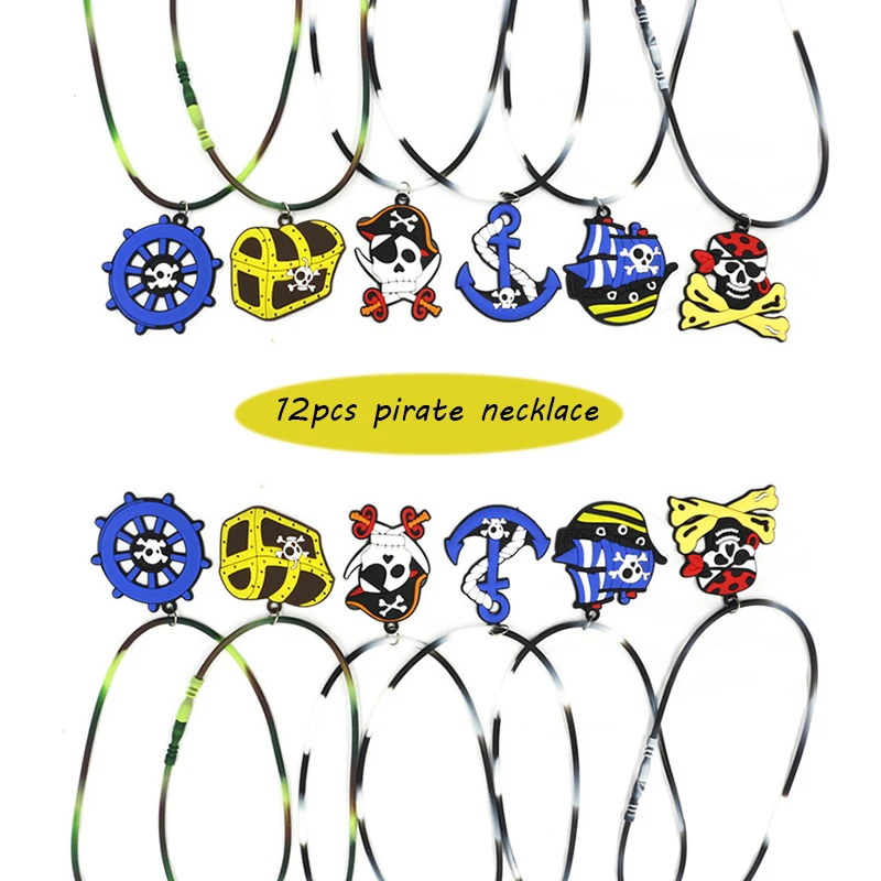 12pcs necklace Пиратский выбор для детского праздника Татуировка Пиратская повязка на глаз/брелок/кольца/ожерелье Капитан Дети Хэллоуин принадлежности для пиратской вечеринки декор - Цвет: 12pcs necklace