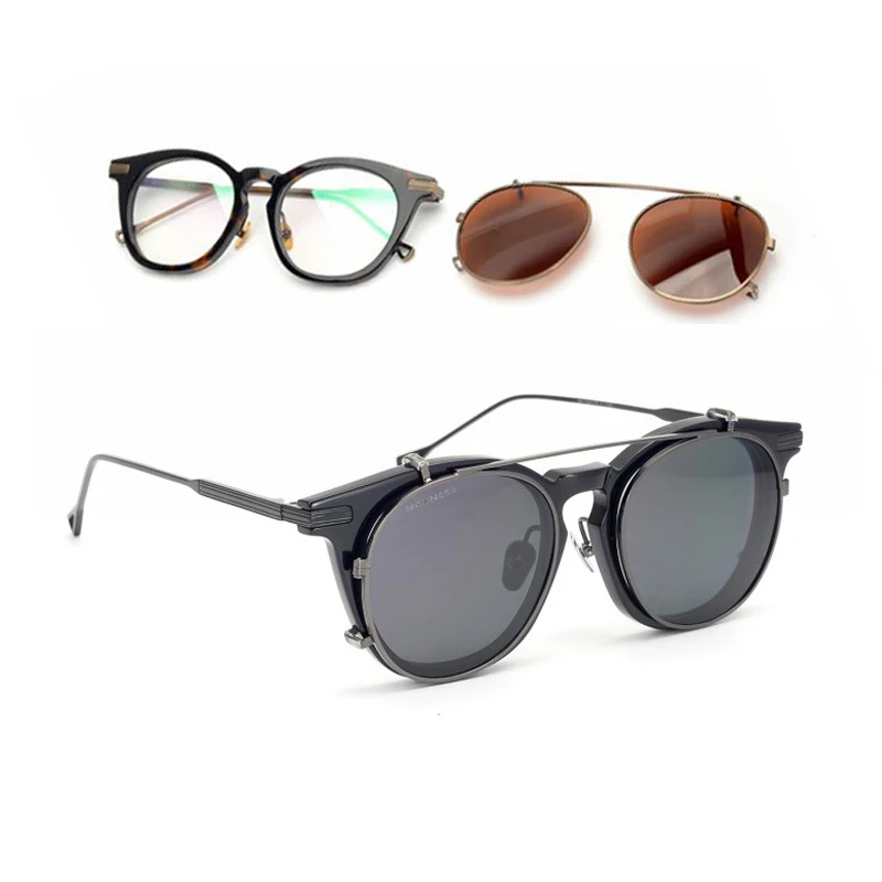 Круглые очки из ацетата титана с поляризационными зажимами мужские