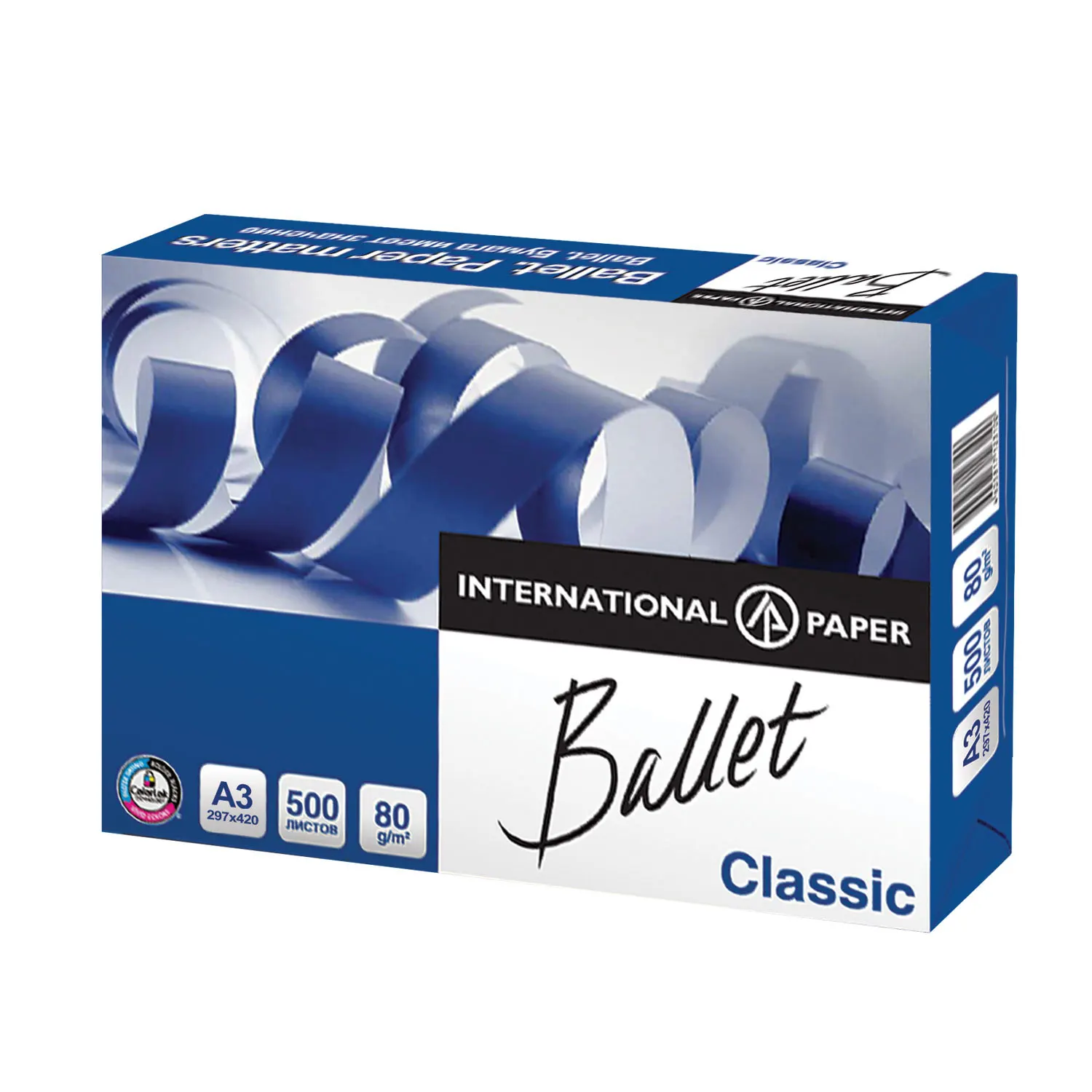 Бумага офисная BALLET CLASSIC БОЛЬШОГО ФОРМАТА (297х420) А3 80 г/м2 500 л. марка В ColorLok белизна