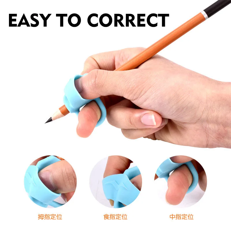 Cute Silicone Pencil holder Beginner Writing Aid Tool Baby Double Thumb Posture Correction Tool Pen Holder Kids Supplies  - buy with discount