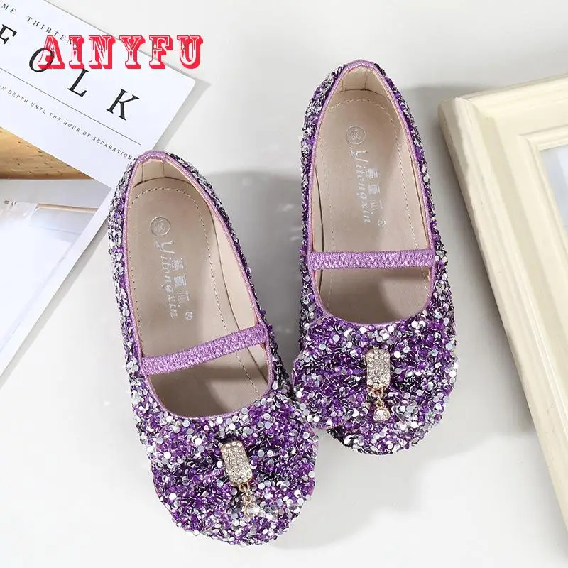 Туфли для принцесс девочек весна осень детская модная дышащая обувь со стразами