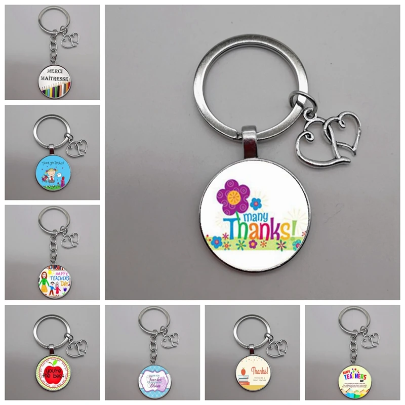 Thank You Teacher Text Love Keychain Charm Glass Crystal Pendant Keyring Quality Bag Car Key Chain Women Teacher's Day Gift | Украшения