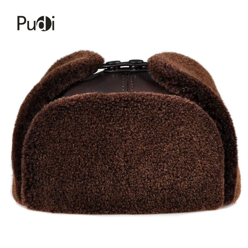 HL174-F genuine leather men's Bomber hats with earlflap Russian winter Faux  fur   Earmuffs caps  brown black colors
