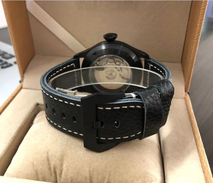 47 мм PARNIS автоматические самобветренные механические мужские часы с черным