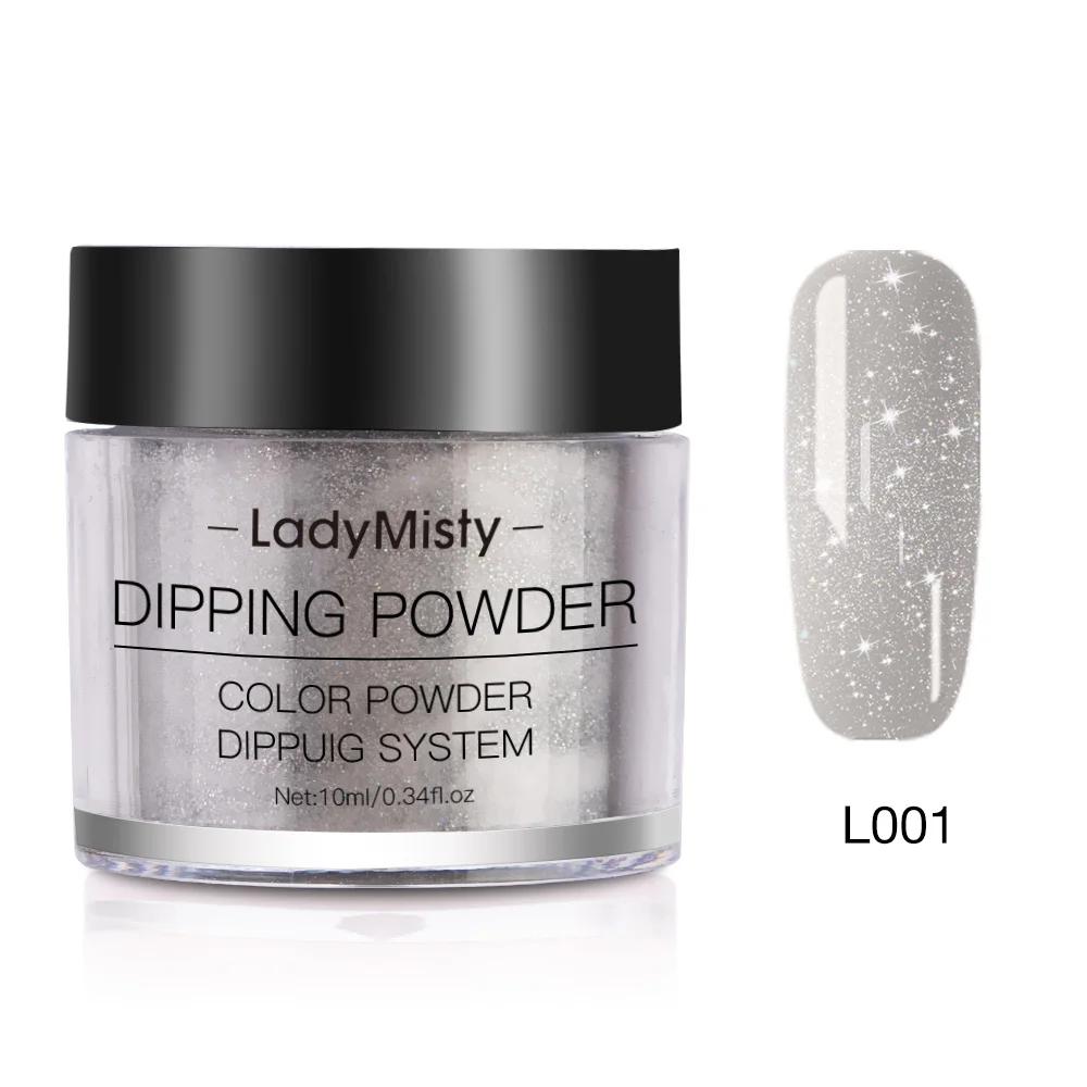 L001 LadyMisty 10 г погружающаяся Порошковая голографическая погружающаяся порошки для ногтей натуральная сухая пыль погружающаяся пудра украшение для ногтей без лампы - Цвет: L001