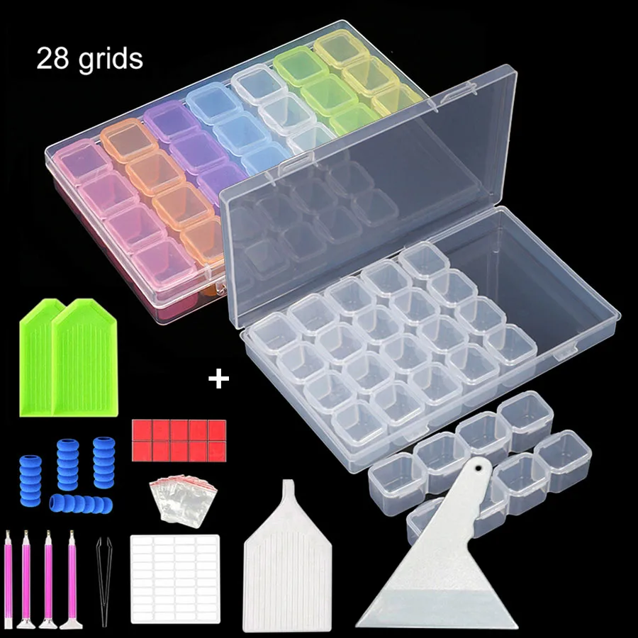 

Пластиковый ящик для хранения с 28 ячейками, набор инструментов для алмазной живописи, органайзер, аксессуары для алмазной живописи