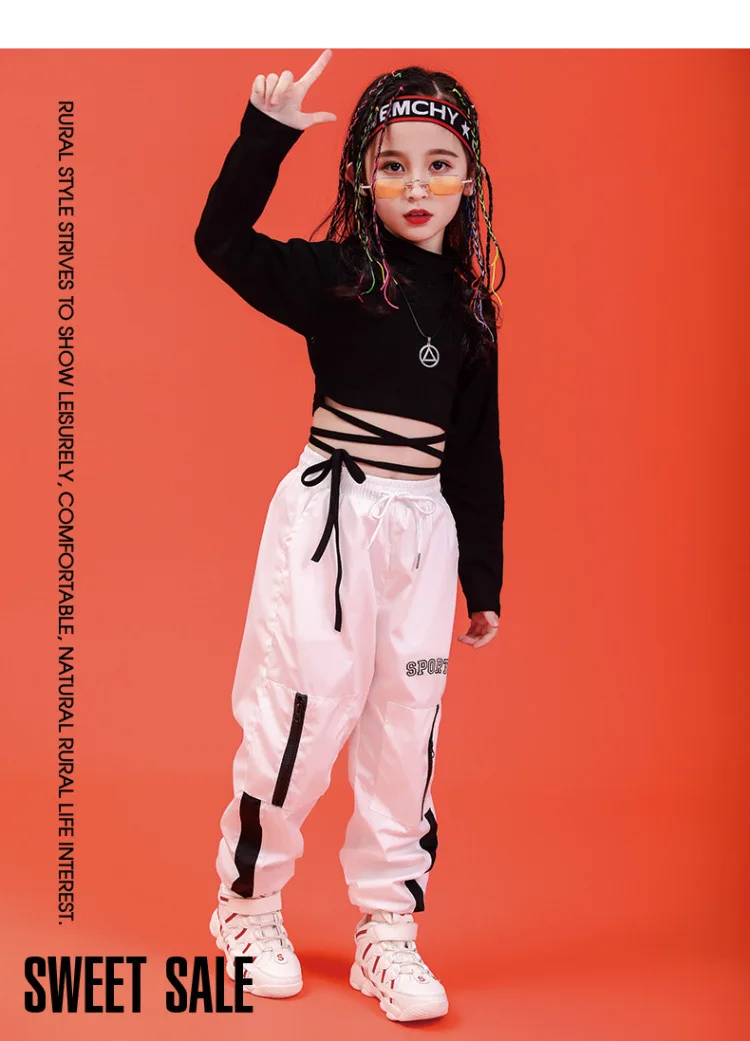 Детская одежда в стиле хип хоп костюм для танцев девочек укороченная толстовка