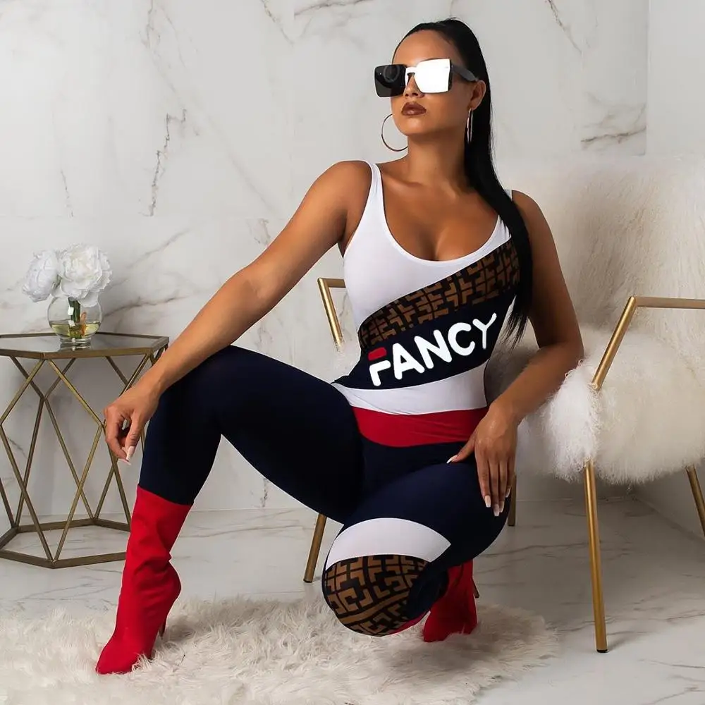 Новый Модный летний комбинезон с буквенным принтом сексуальный прострочкой