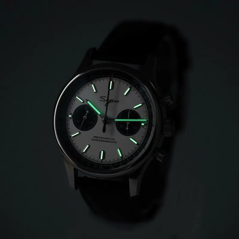 

40MM LUMINOUS CHRONOGRAPH PANDA 1963 SEAGULL MOVEMENT ST19 METAL STEEL BRACELET PILOT MEN WATCH WITH SWAN NECK SAPPHIRE WATCH