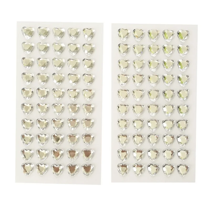 (2 листа) 10 мм Самоклеящиеся наклейки в виде сердца Акриловые стразы