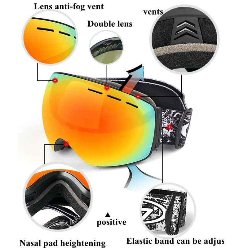 Мужские лыжные очки с двойным слоем незапотевающие для сноуборда защитой UV400
