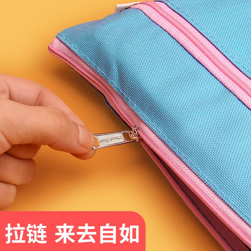 

Sub-Subject Compartmental File Holder Zipper Canvas A4 Young STUDENT'S for Carry Bag Carry Book Bag Large Capacity Test Paper St