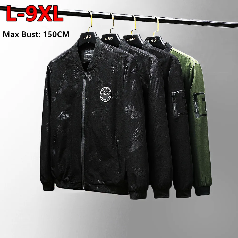 

Куртка-бомбер мужская в Корейском стиле, модная черная ветровка, Ранняя одежда для молодых мужчин, размеры 5XL, 6XL, 7XL, 9XL, весна-осень