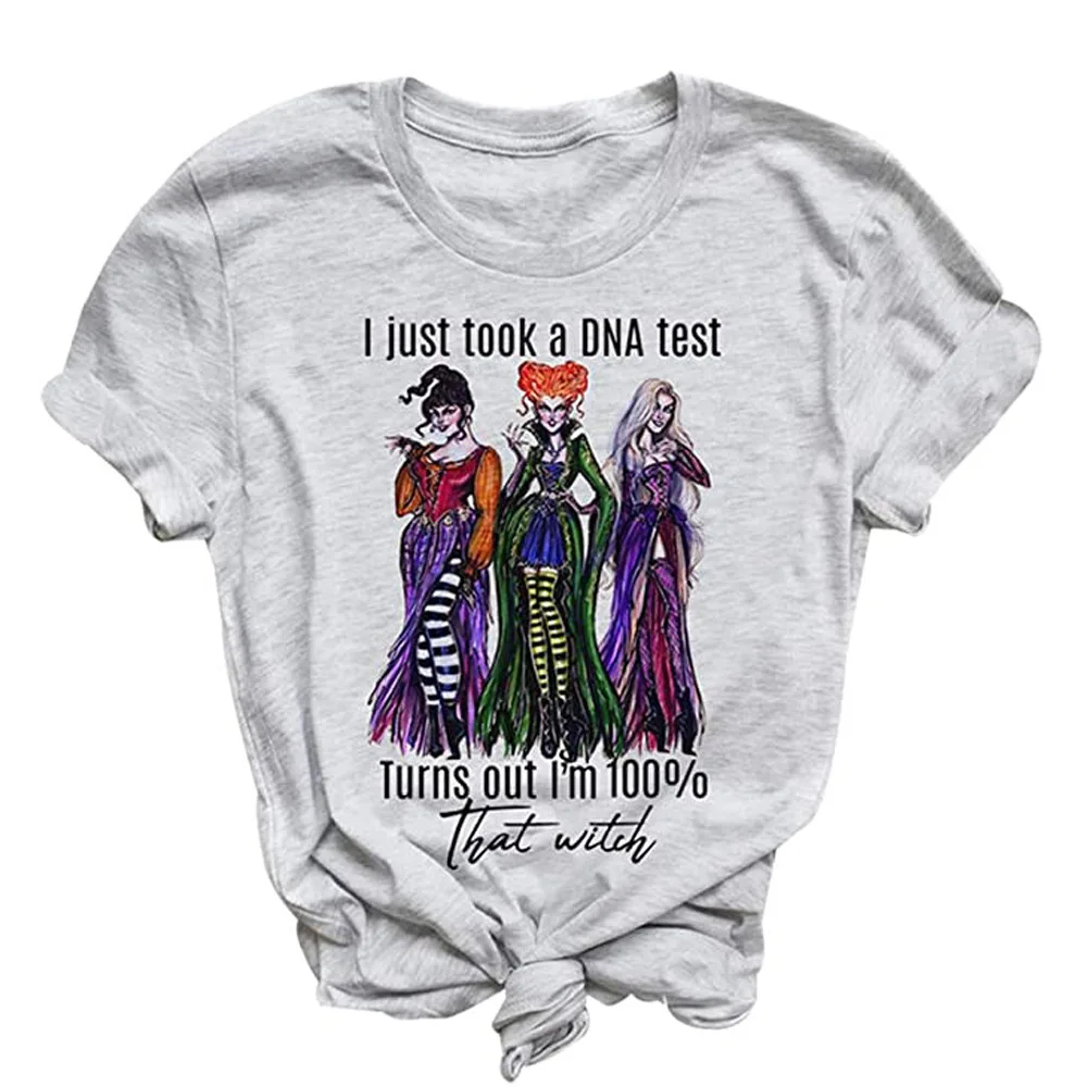 

Halloween top funny witch sisters print crew neck short sleeve T-shirt