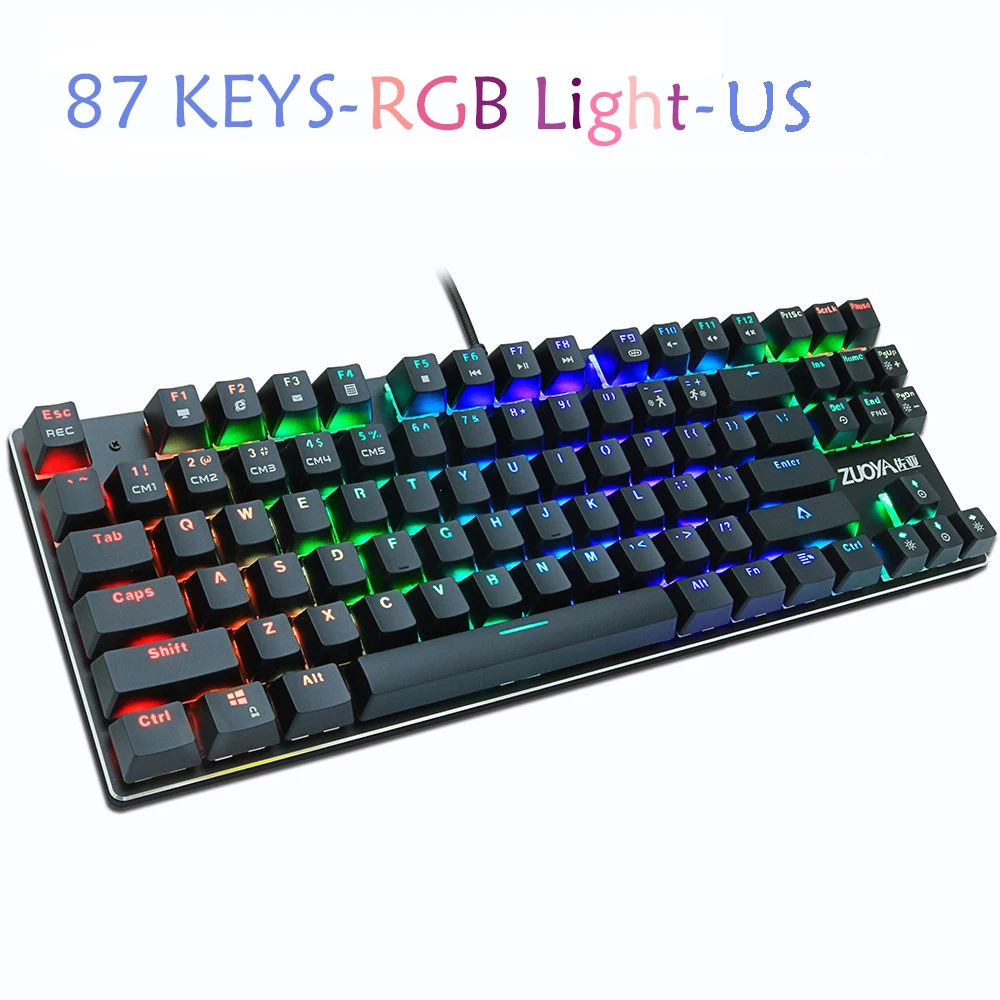 ZUOYA игровая механическая клавиатура, светодиодный, с подсветкой, анти-ореолы, синий/красный/черный переключатель, Проводная игровая клавиатура, русская/английская для ноутбука - Цвет: RGB light US