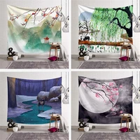 chinese landscape art painting wall hanging tapestry boho dorm decor mountain river hippie tapestry sleeping mat beach towel