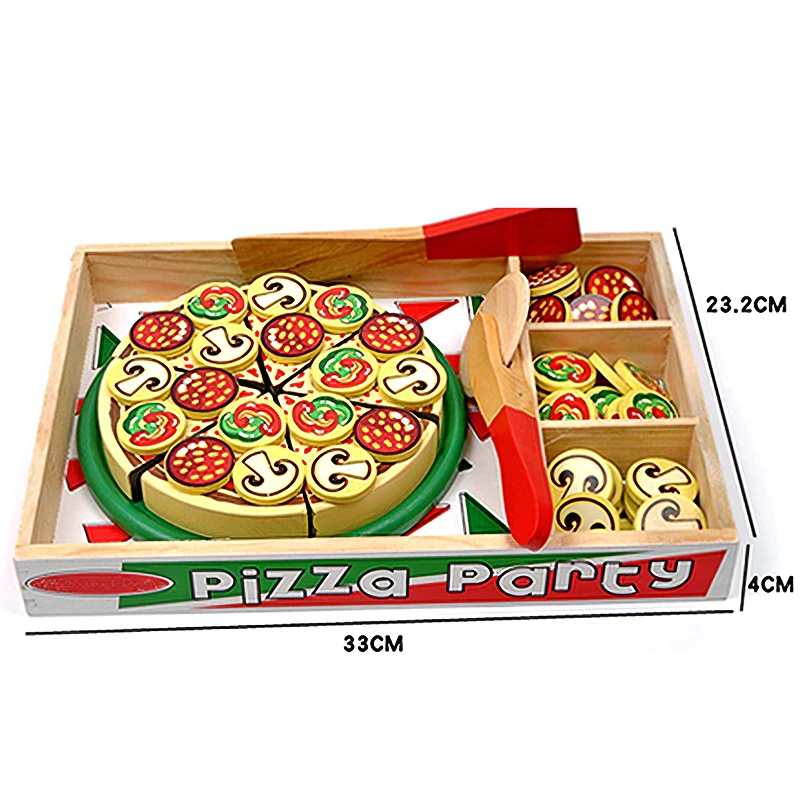 

Wooden Pizza Toys Food Cooking Simulation Tableware Children Kitchen Pretend Play Toy Fruit Vegetable with Tableware