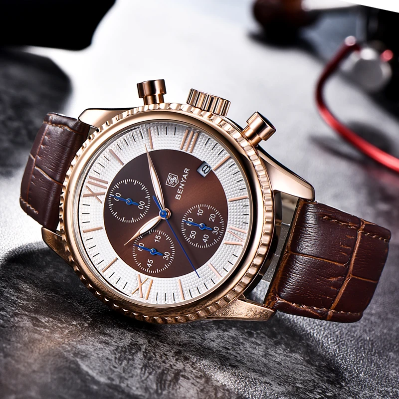 BENYAR Men's Watch Fashion/Sport/Quartz Men Wristwatch Mens Clock Top Brand Luxury Leather Watches Relogio Masculino | Наручные часы