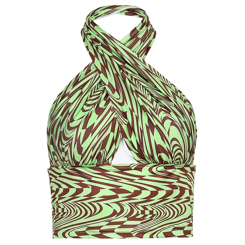 

HEYounGIRL Y2K Green Printed Backless Halter Crop Top Women Summer Sexy Tanks Camis Tops Tees Fashion Streetwear Corset Top 2021
