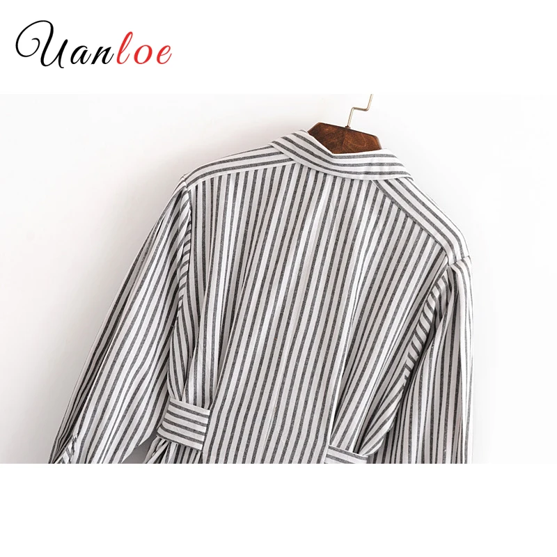 Женские базовые полосатые платья с карманами галстуком-бабочкой Длинный рукав