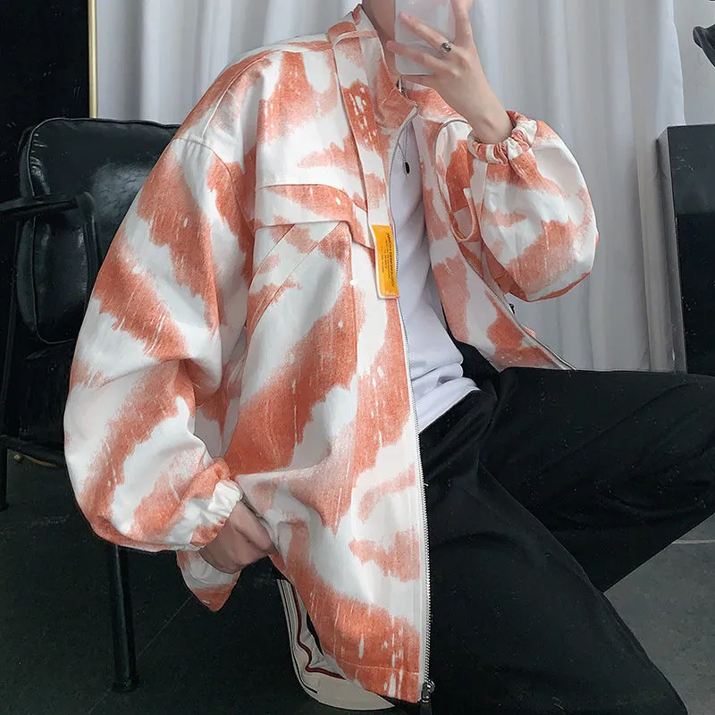 

Loose Tie Dyed Hoodie Streetwear Male Japan Sweatshirt Cardigan Tops Casual Funny Spring Autumn Harajuku Punk Zipper Hoodies