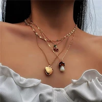 y2k aesthetic mushroom fluffy heart merry pendant necklace set boho layered jewelry for women girls stacking necklace beach