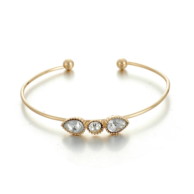Tocona 7pcs/sets Clear Water Drop Crystal Stone Ladies Bracelets Gold Chain Cuff Bangle for Women Jewelry Wholesale 9168