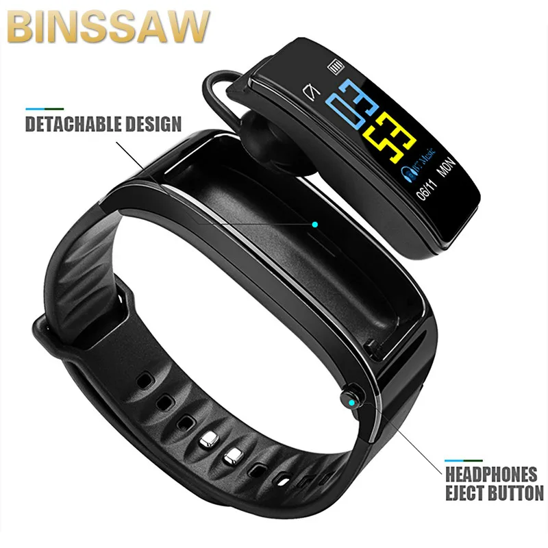 

BINSSAW Smart Watch Men Removable Bluetooth Earphone Touch Heart Rate Monitor Smartwatch Women Answer Call Waterproof iOS + BOX
